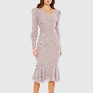 NWT Mac Duggal Lavendar V-neck Illusion Long Sleeve Trumpet Dress 10767 Size 20